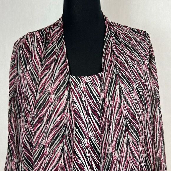JM Collection Tank + Sheer Kimono Top Shirt Blouse Sz Medium Merlot Black Print - Picture 2 of 8